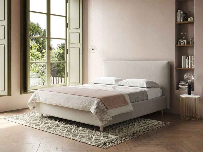 Costanza lit coffre et déhoussable en tissu mixte coton imperméable T13 crème