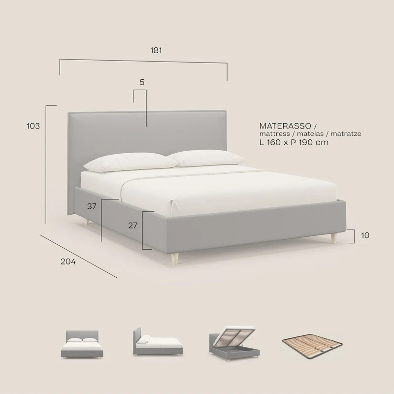 Costanza lit coffre et déhoussable en tissu mixte coton imperméable T13 bleu ciel
