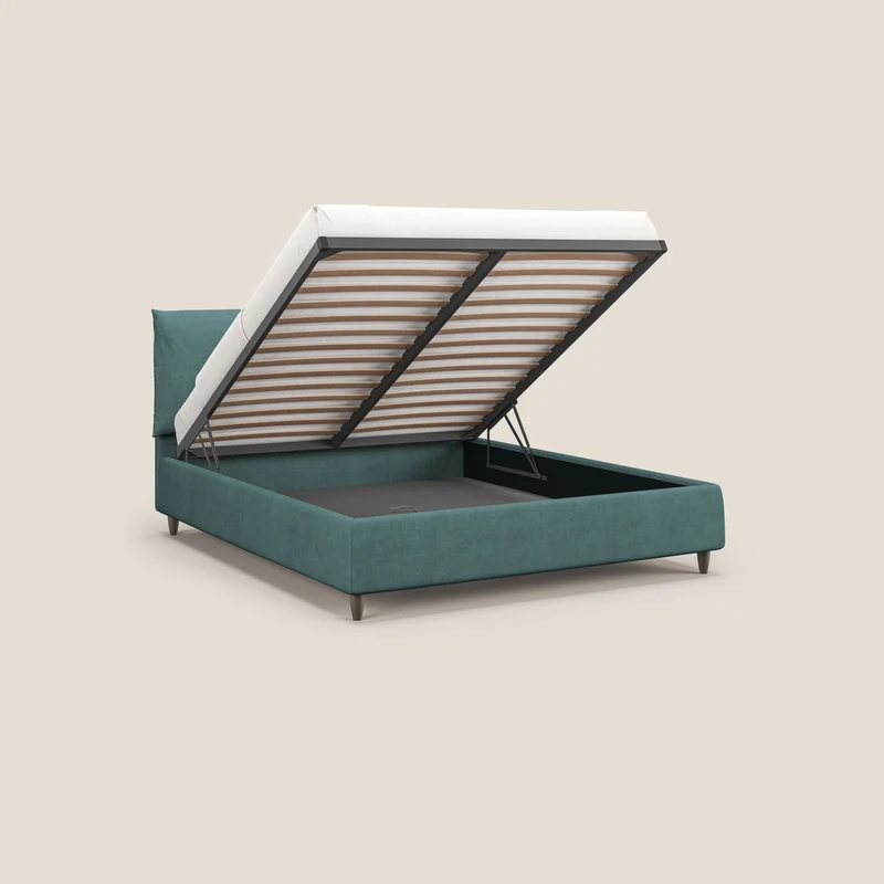 Mariana lit coffre avec coussins en tissu imperméable T02 bleu canard