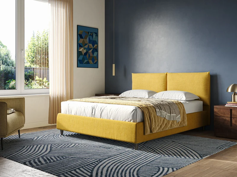 Mariana lit coffre avec coussins en tissu imperméable T02 jaune