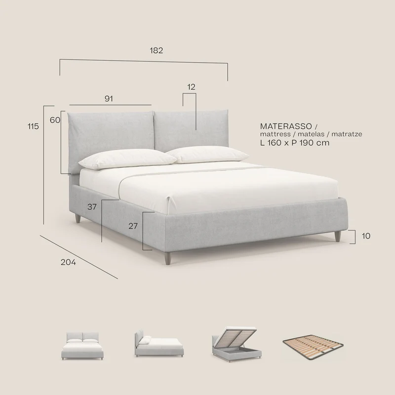 Mariana lit coffre avec coussins en tissu imperméable T02 azur