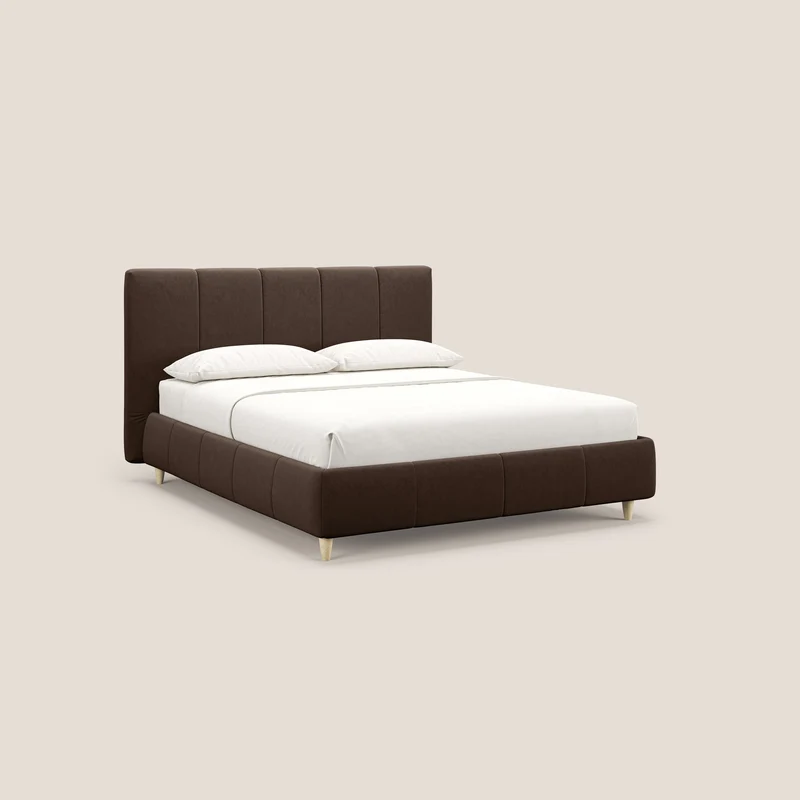 Laura lit avec coffre déhoussable en microfibre velours T09 marron