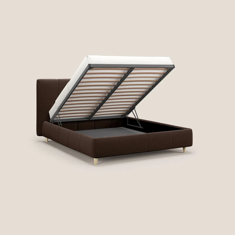 Laura lit avec coffre déhoussable en microfibre velours T09 marron