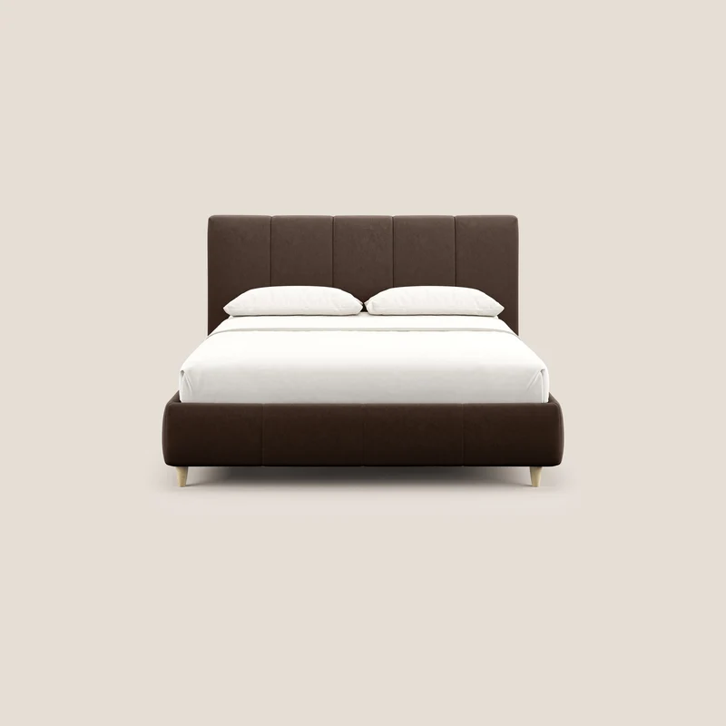 Laura lit avec coffre déhoussable en microfibre velours T09 marron