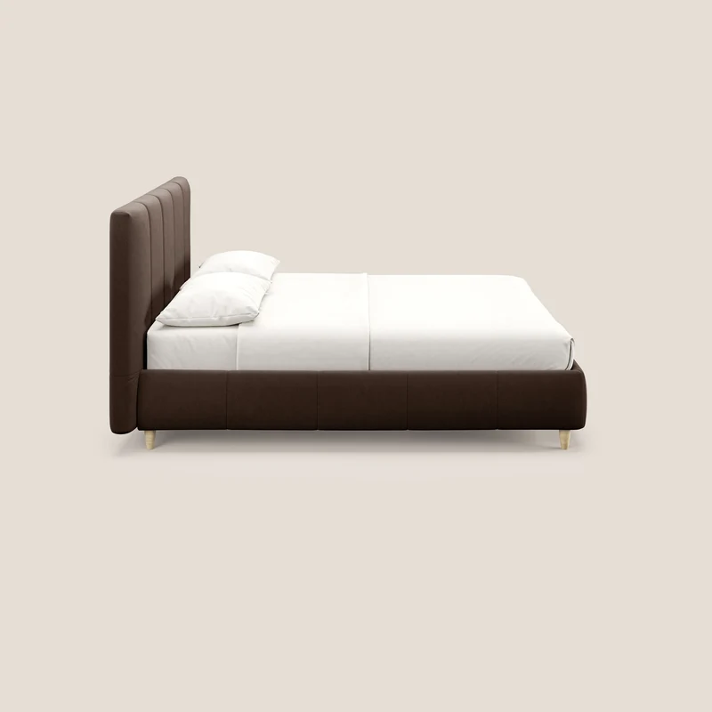 Laura lit avec coffre déhoussable en microfibre velours T09 marron