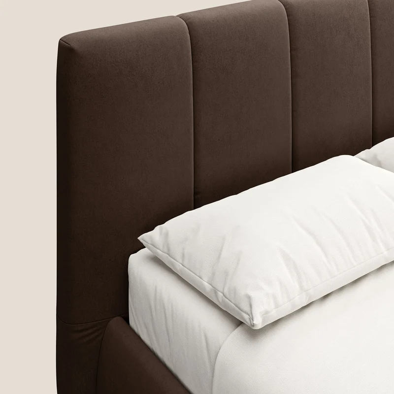 Laura lit avec coffre déhoussable en microfibre velours T09 marron
