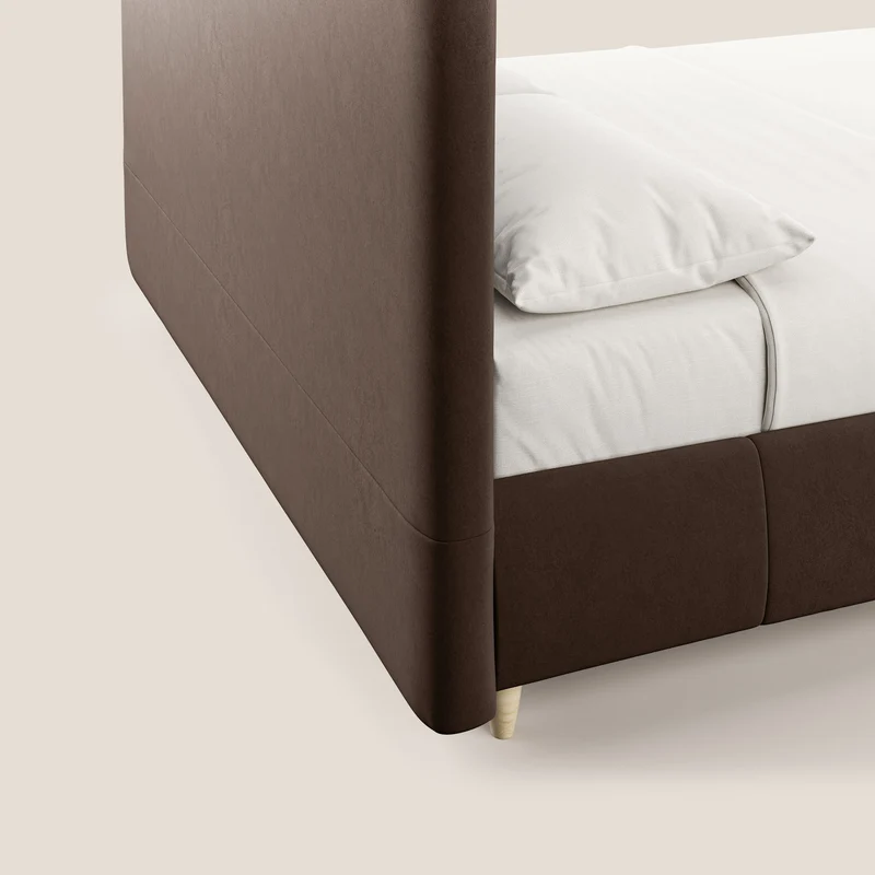 Laura lit avec coffre déhoussable en microfibre velours T09 marron