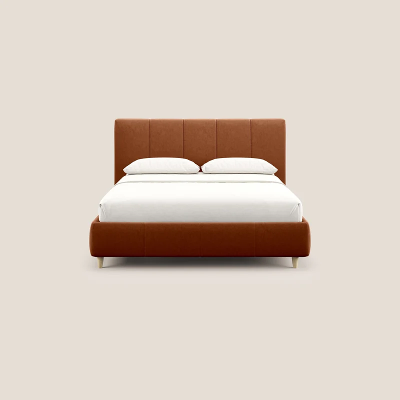 Laura lit avec coffre déhoussable en microfibre velours T09 rouille
