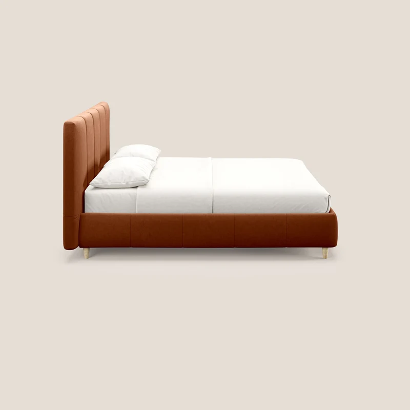 Laura lit avec coffre déhoussable en microfibre velours T09 rouille