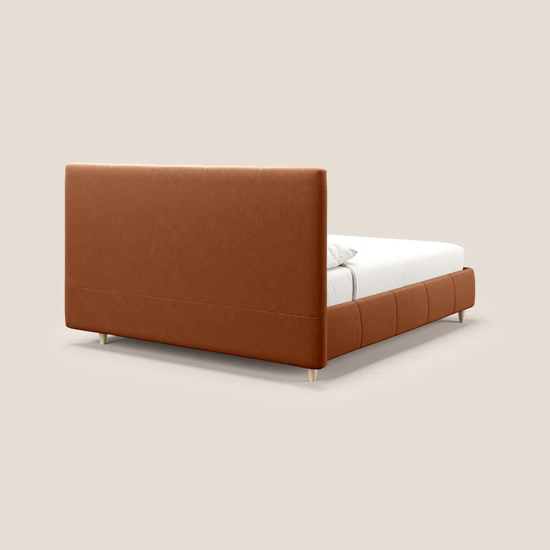 Laura lit avec coffre déhoussable en microfibre velours T09 rouille
