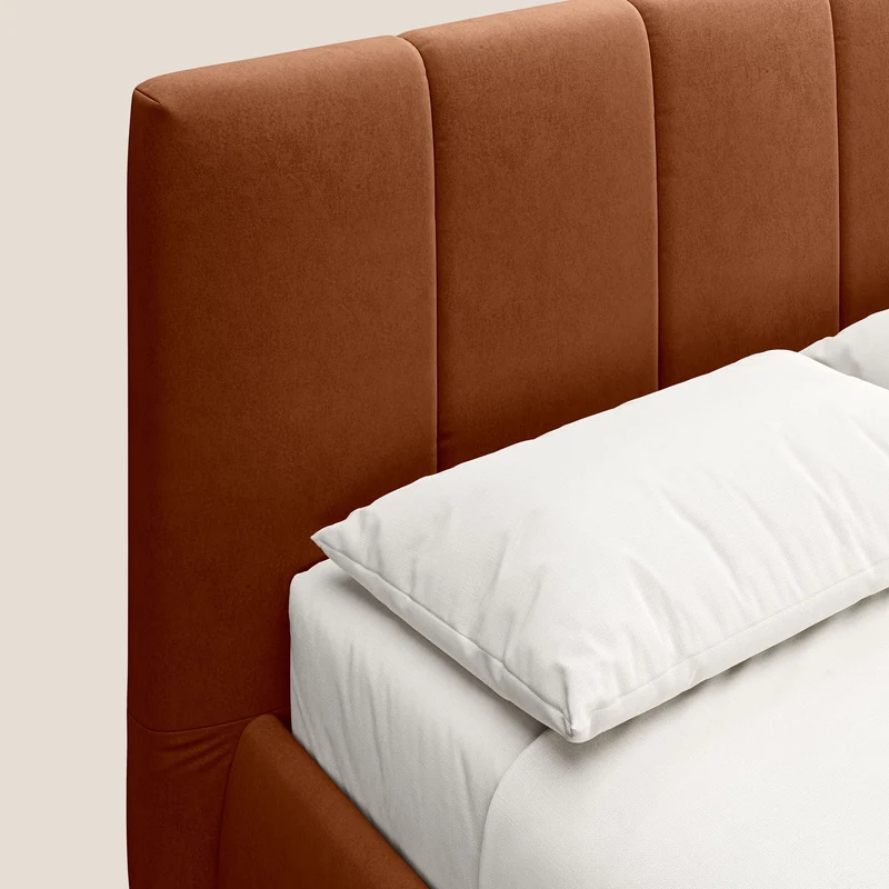 Laura lit avec coffre déhoussable en microfibre velours T09 rouille