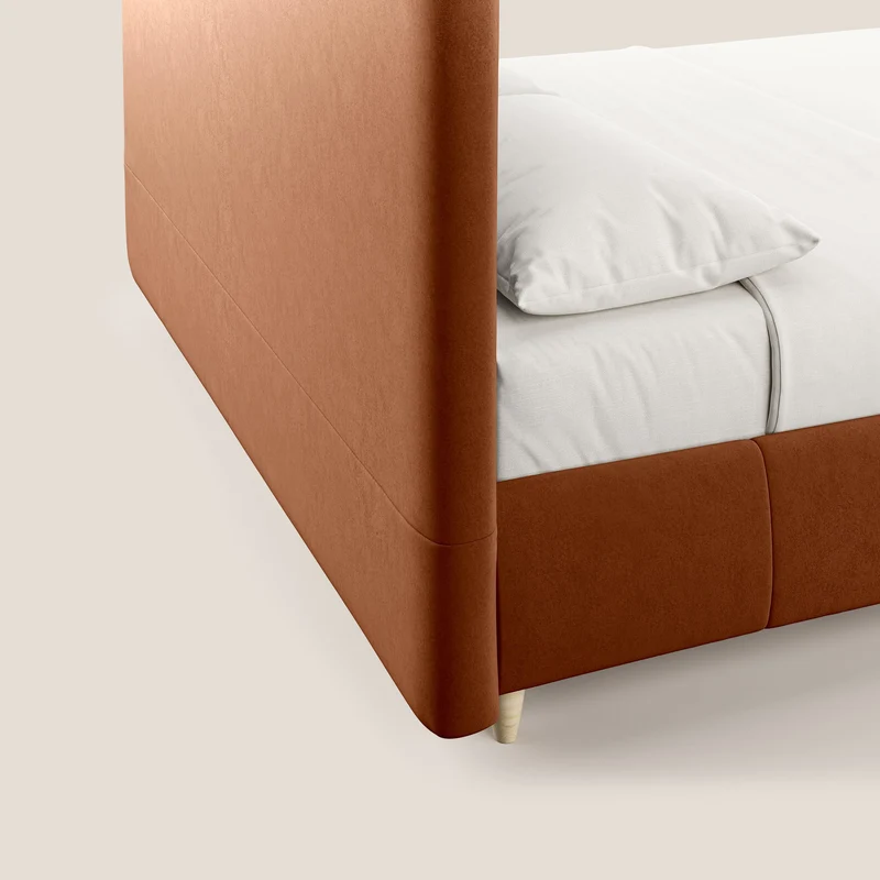 Laura lit avec coffre déhoussable en microfibre velours T09 rouille