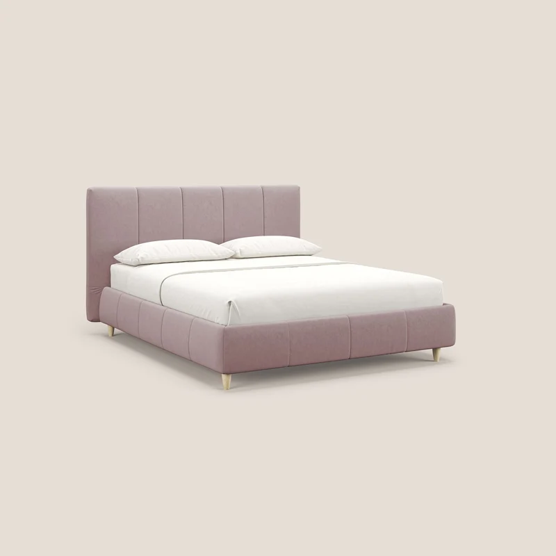 Laura lit avec coffre déhoussable en microfibre velours T09 rose