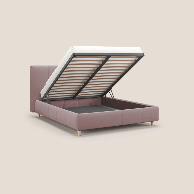 Laura lit avec coffre déhoussable en microfibre velours T09 rose