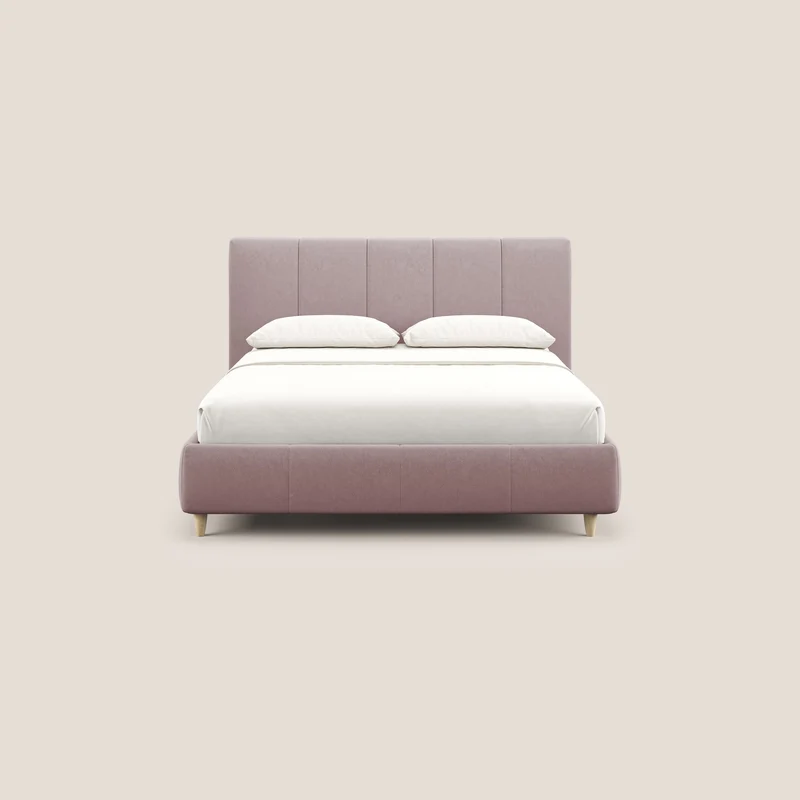 Laura lit avec coffre déhoussable en microfibre velours T09 rose