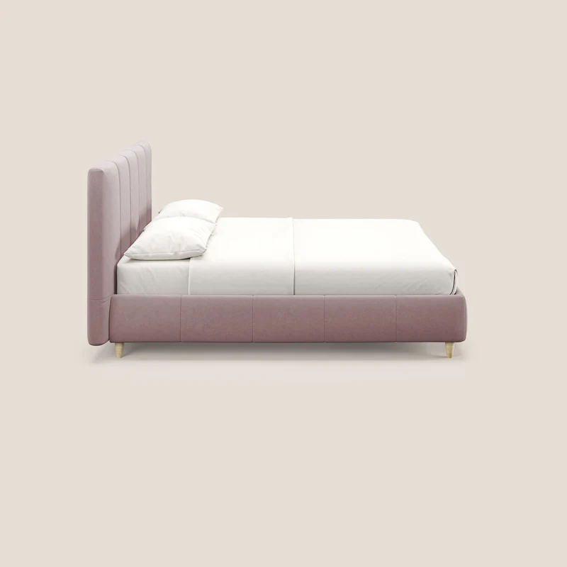 Laura lit avec coffre déhoussable en microfibre velours T09 rose