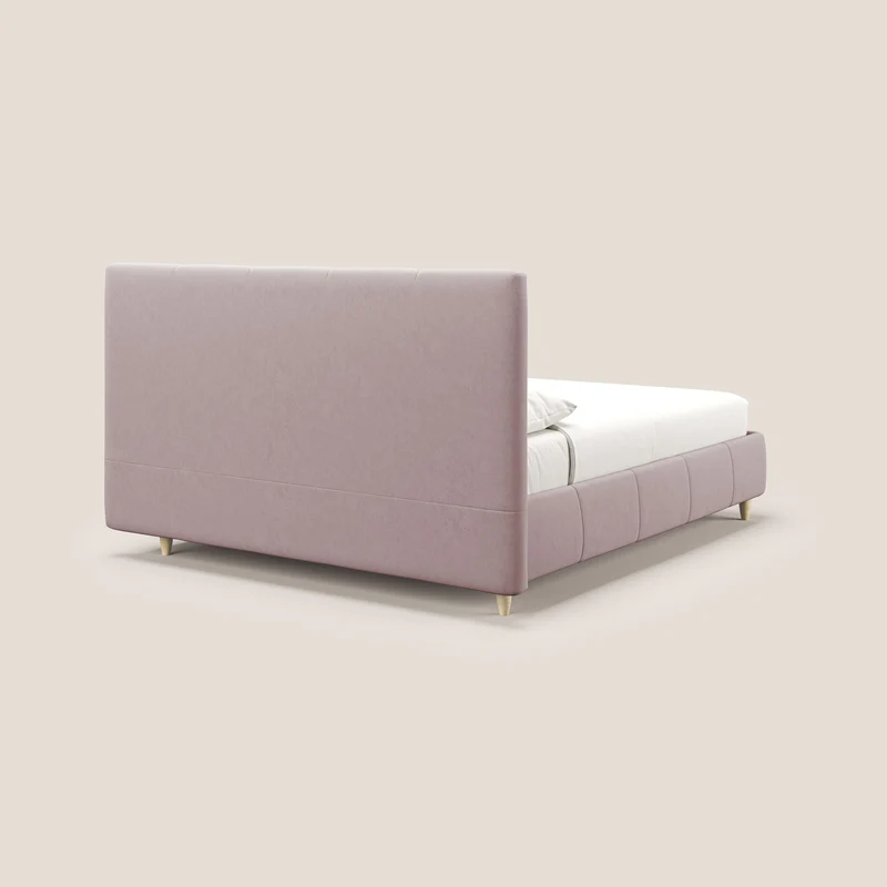 Laura lit avec coffre déhoussable en microfibre velours T09 rose