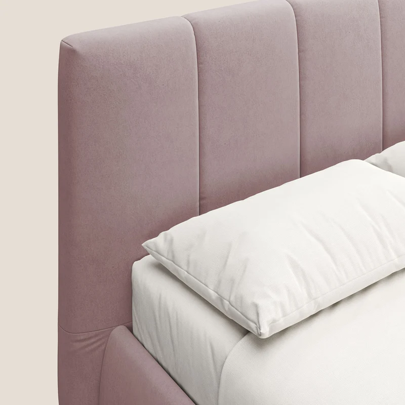 Laura lit avec coffre déhoussable en microfibre velours T09 rose