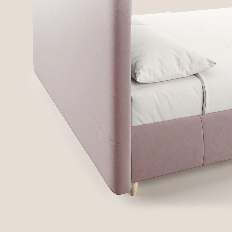 Laura lit avec coffre déhoussable en microfibre velours T09 rose