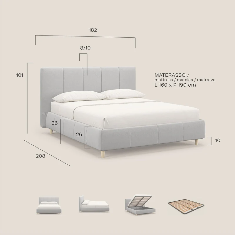 Laura lit avec coffre déhoussable en microfibre velours T09 rose
