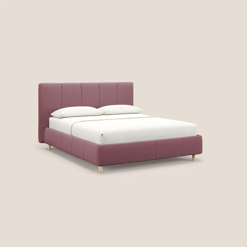 Laura lit avec coffre déhoussable en microfibre velours T09 saumon