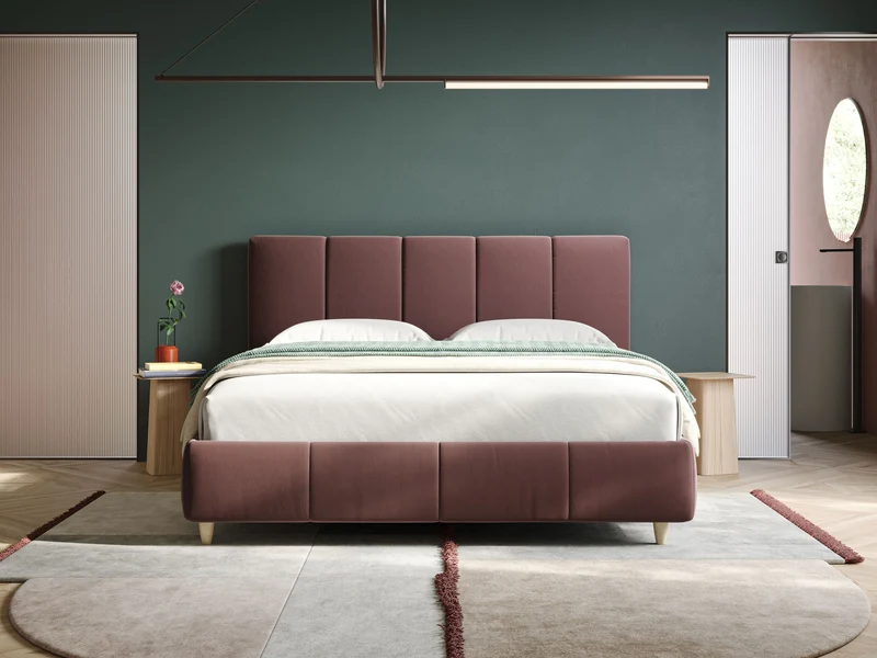Laura lit avec coffre déhoussable en microfibre velours T09 saumon