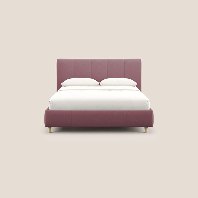 Laura lit avec coffre déhoussable en microfibre velours T09 saumon