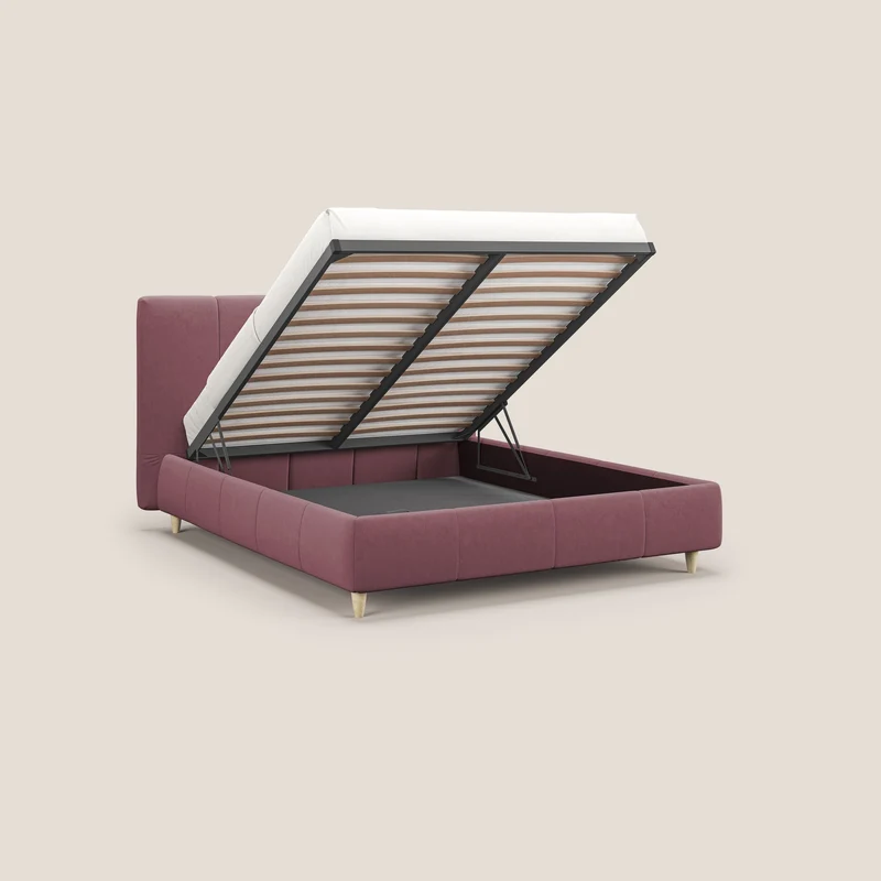 Laura lit avec coffre déhoussable en microfibre velours T09 saumon