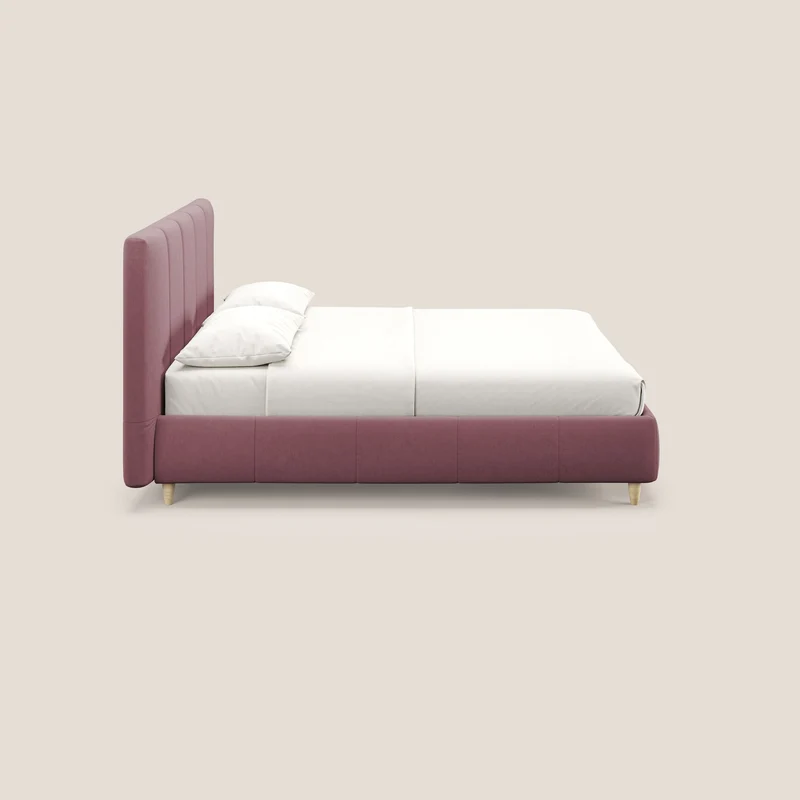 Laura lit avec coffre déhoussable en microfibre velours T09 saumon