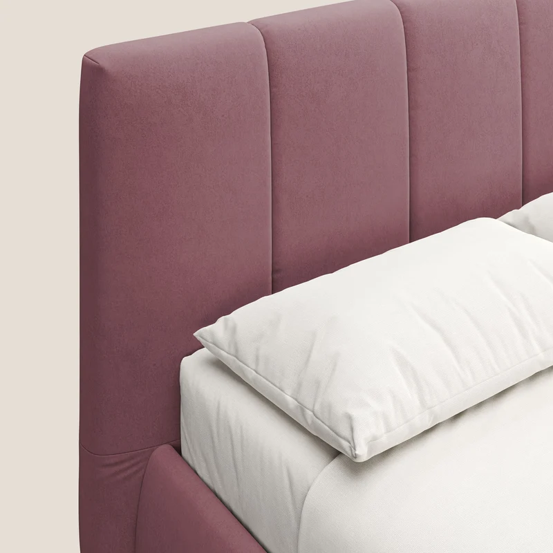 Laura lit avec coffre déhoussable en microfibre velours T09 saumon