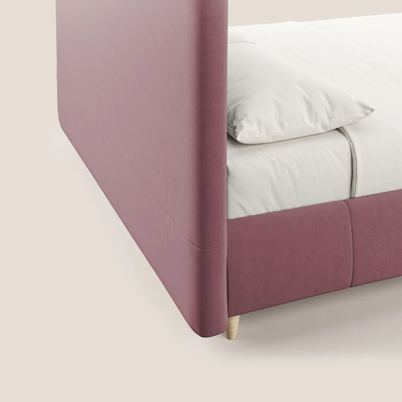 Laura lit avec coffre déhoussable en microfibre velours T09 saumon