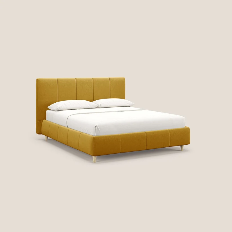 Laura lit avec coffre déhoussable en microfibre velours T09 jaune