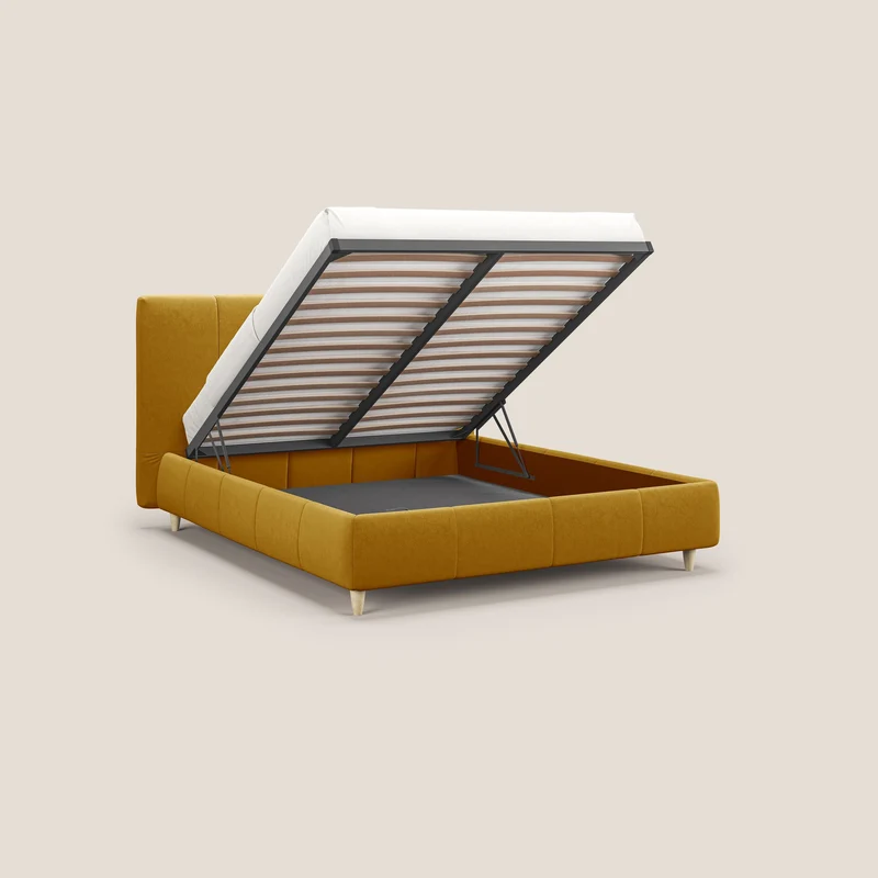 Laura lit avec coffre déhoussable en microfibre velours T09 jaune