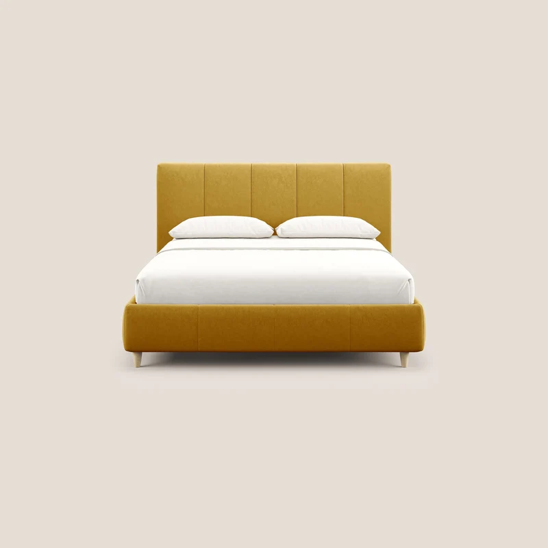 Laura lit avec coffre déhoussable en microfibre velours T09 jaune