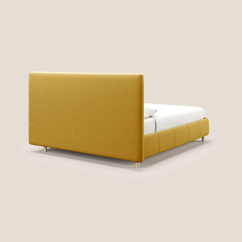 Laura lit avec coffre déhoussable en microfibre velours T09 jaune