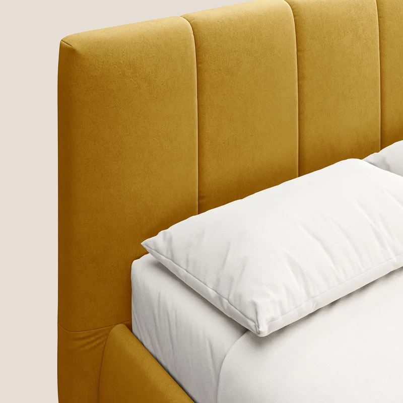 Laura lit avec coffre déhoussable en microfibre velours T09 jaune