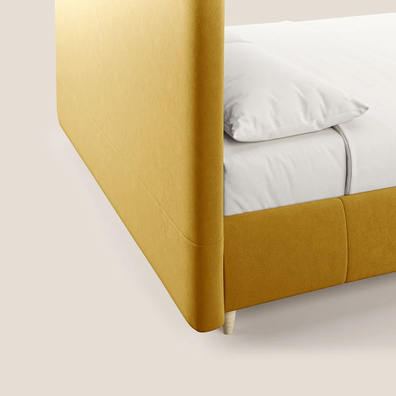 Laura lit avec coffre déhoussable en microfibre velours T09 jaune