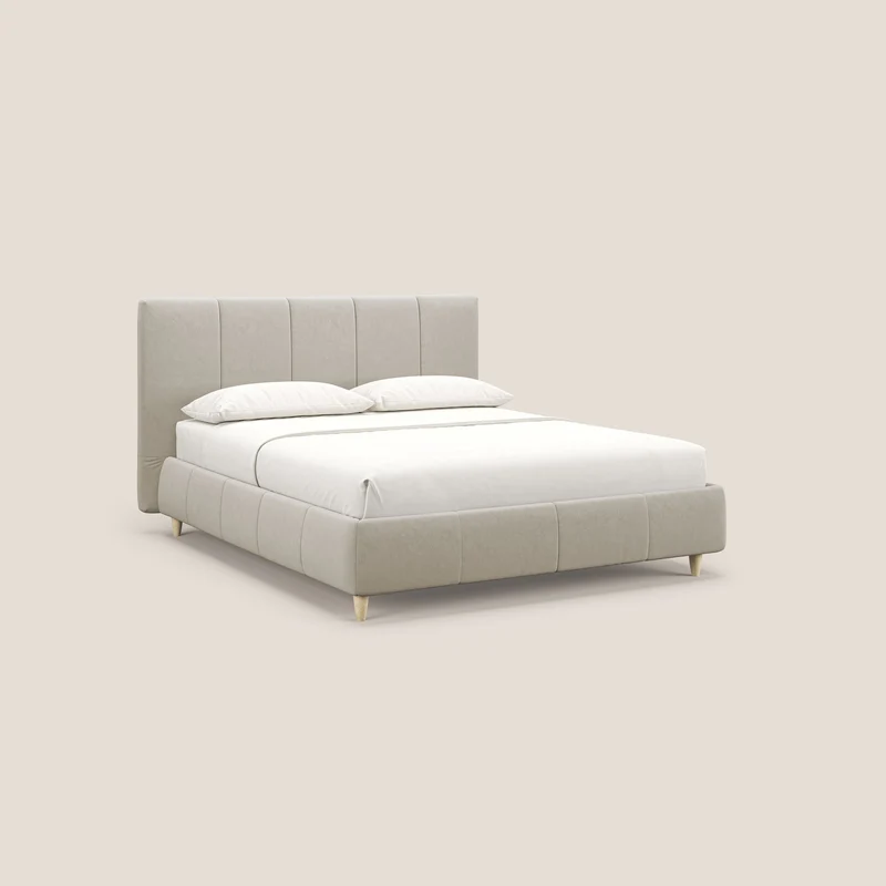 Laura lit avec coffre déhoussable en microfibre velours T09 beige