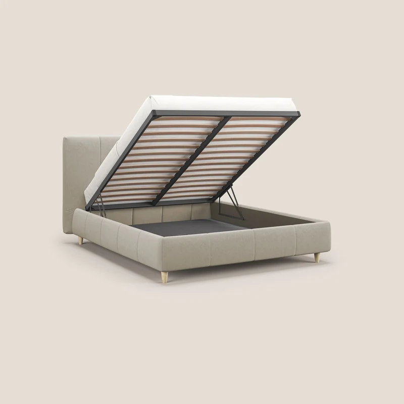 Laura lit avec coffre déhoussable en microfibre velours T09 beige