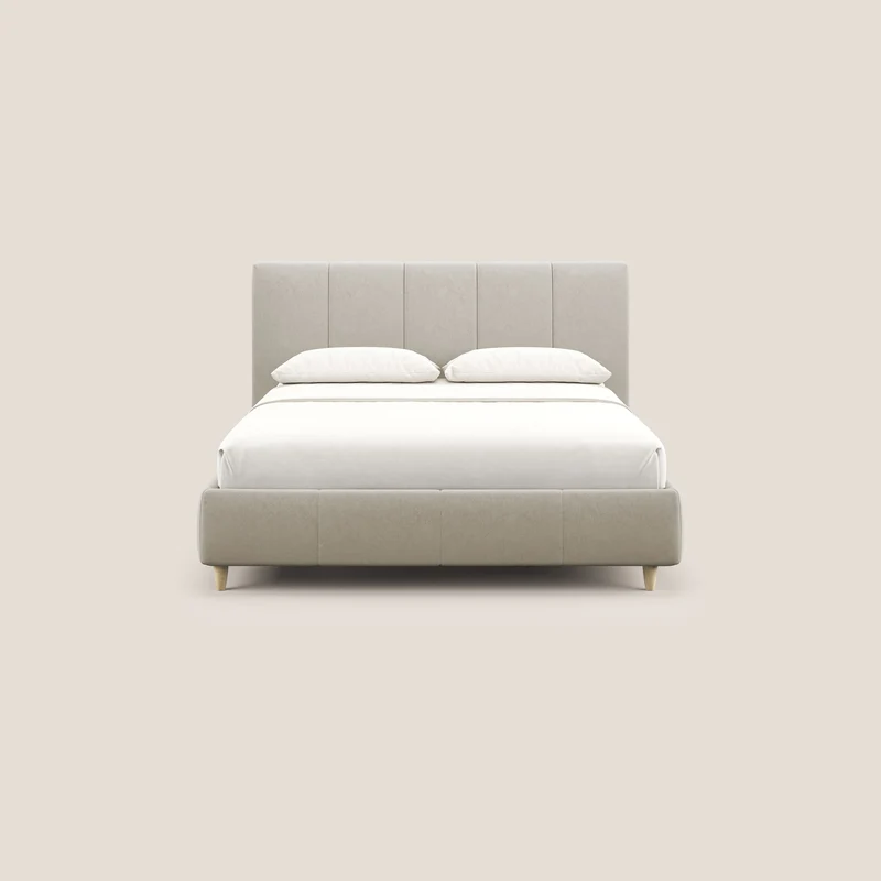 Laura lit avec coffre déhoussable en microfibre velours T09 beige