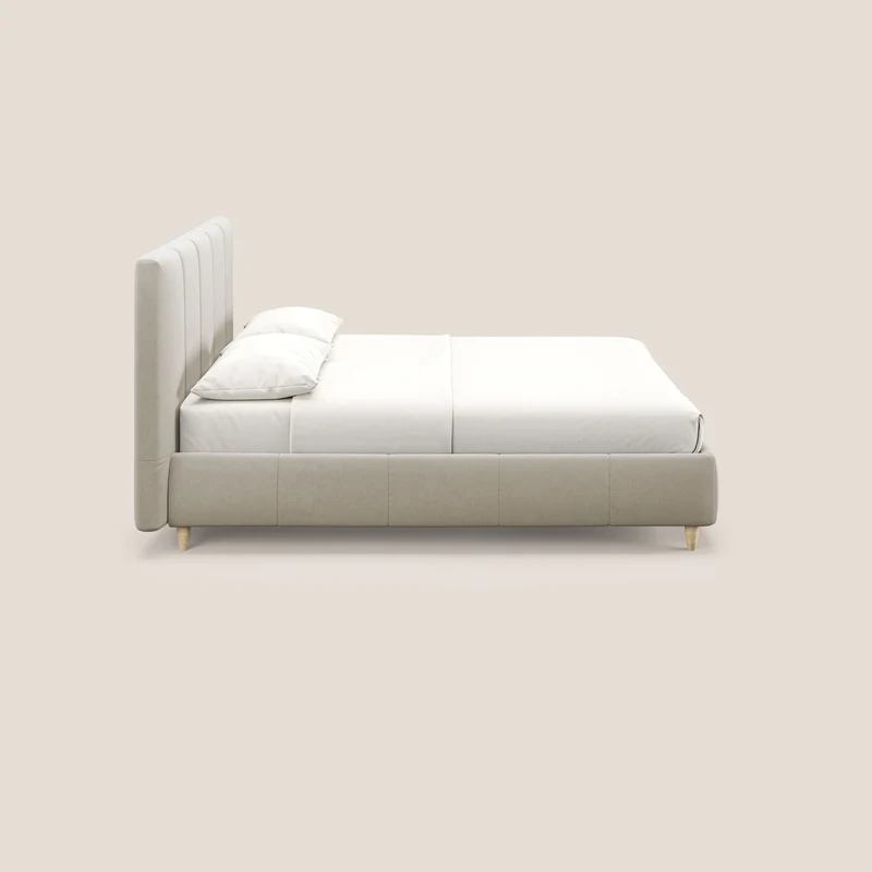 Laura lit avec coffre déhoussable en microfibre velours T09 beige