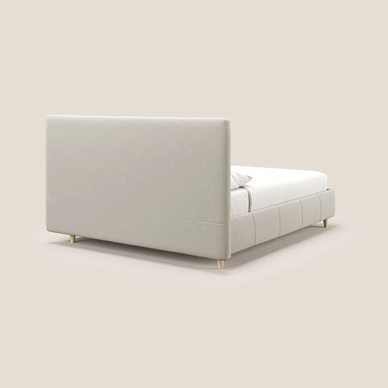 Laura lit avec coffre déhoussable en microfibre velours T09 beige
