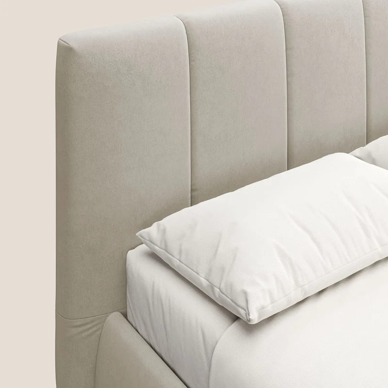 Laura lit avec coffre déhoussable en microfibre velours T09 beige