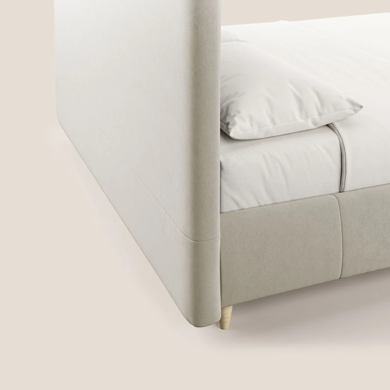 Laura lit avec coffre déhoussable en microfibre velours T09 beige