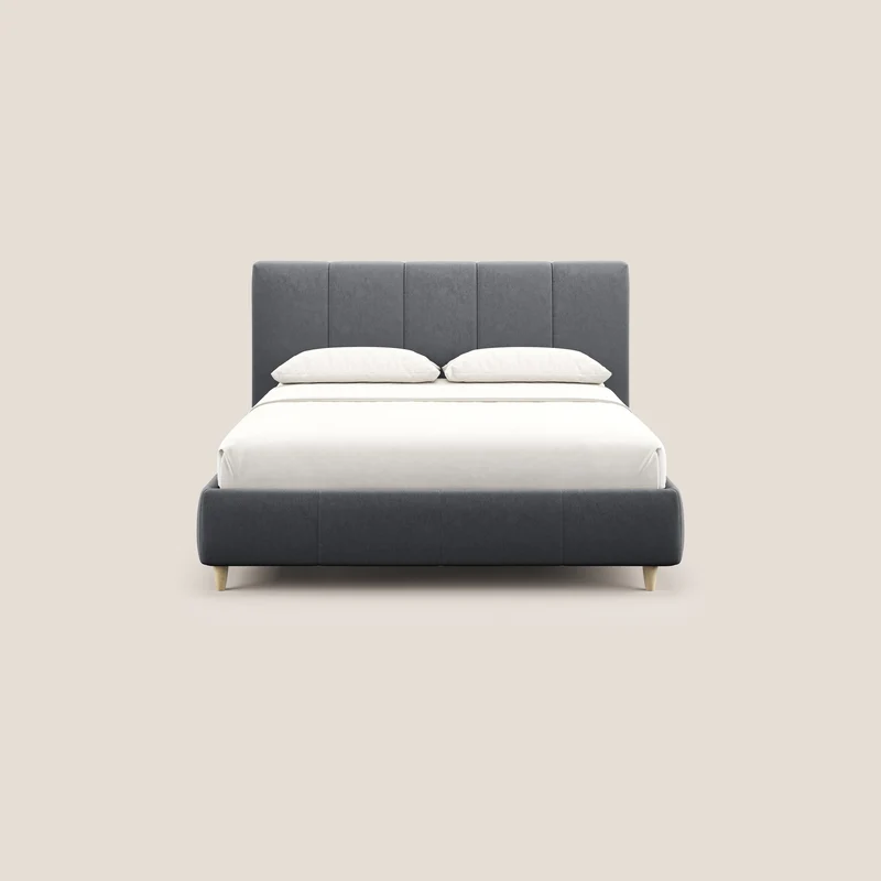 Laura lit avec coffre déhoussable en microfibre velours T09 gris