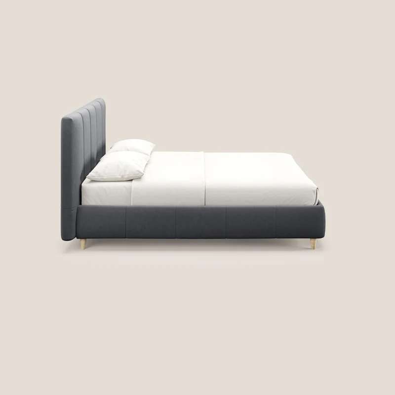 Laura lit avec coffre déhoussable en microfibre velours T09 gris