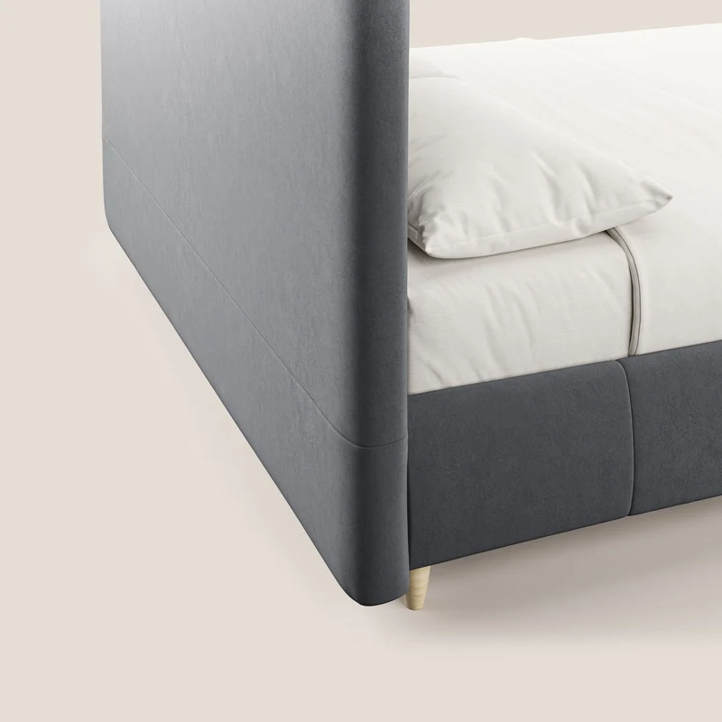 Laura lit avec coffre déhoussable en microfibre velours T09 gris