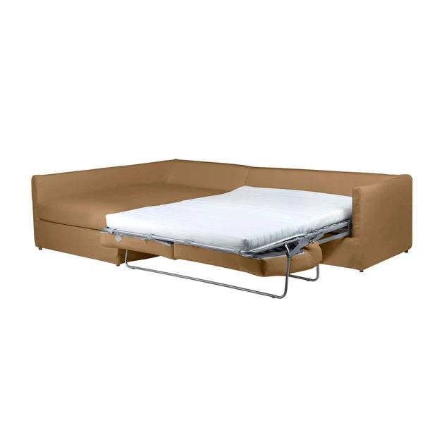 Canapé d'angle convertible velours texuté moutarde - Angle gauche