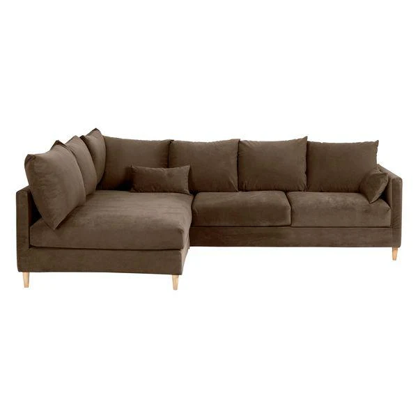 Canapé d'angle convertible velours taupe - Angle gauche