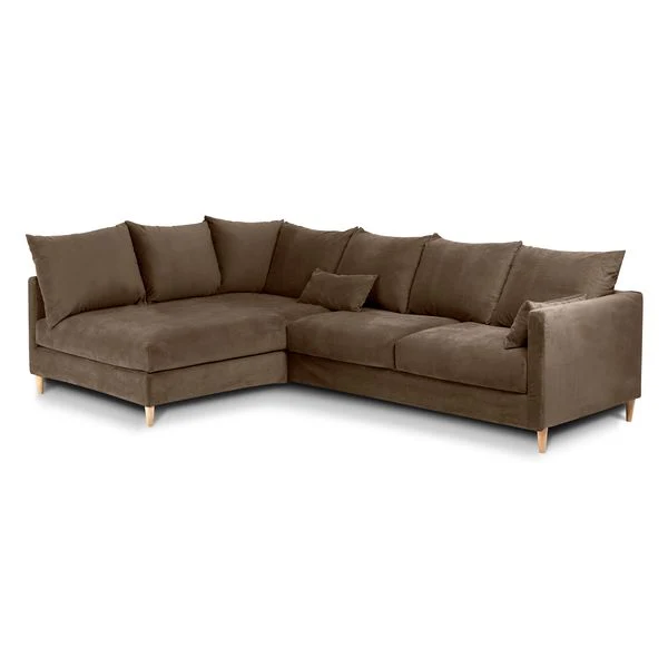 Canapé d'angle convertible velours taupe - Angle gauche